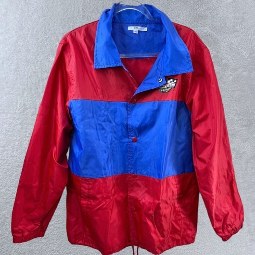 DOPE Racing Jacket Mens Large Windbreaker Full Zip Red Blue‎ Colorblock Retro